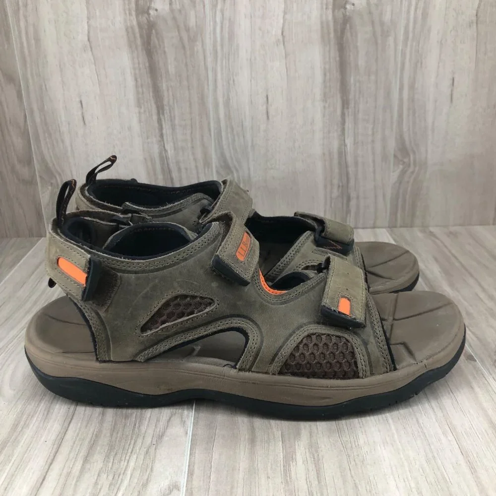 LL Bean Sandals Mens 9.5 Taupe Leather Hook and Loop Shoes